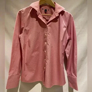 Lands’ End Red and White Wrinkle Free No Iron Button Front Shirt, size 10